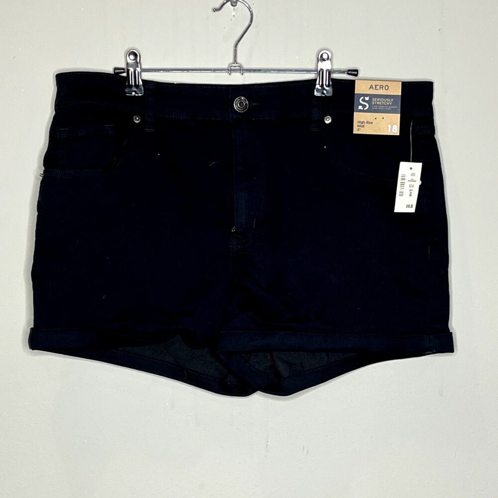NWT Aeropostale Black Seriously Stretch High Rise Midi 3" Zip Fly Denim Short‎